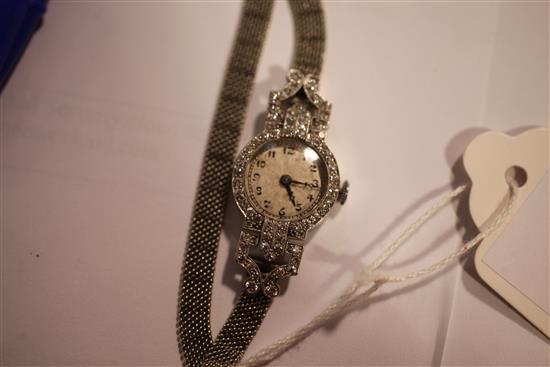 A ladys 1930s/1940s platinum and diamond cocktail watch,